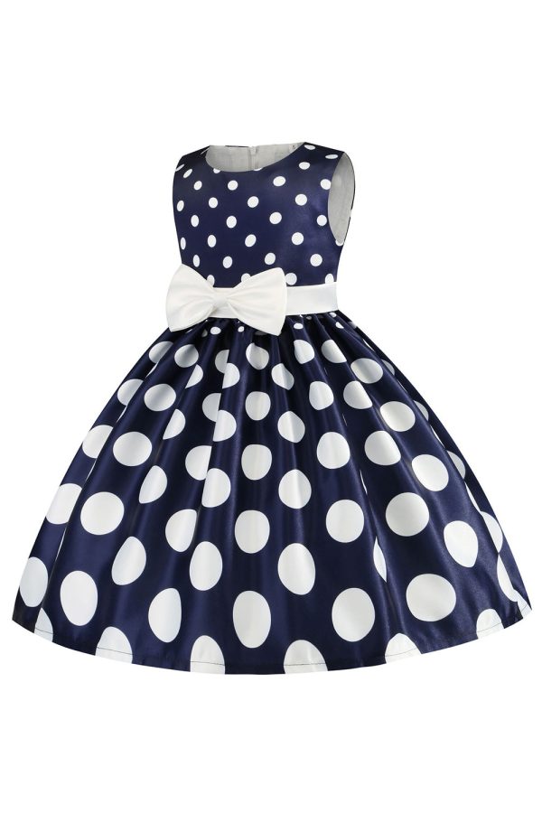 Donkerblauwe Polka Dots Meisjes Jurk met Bowknot Angebot – Bild 2