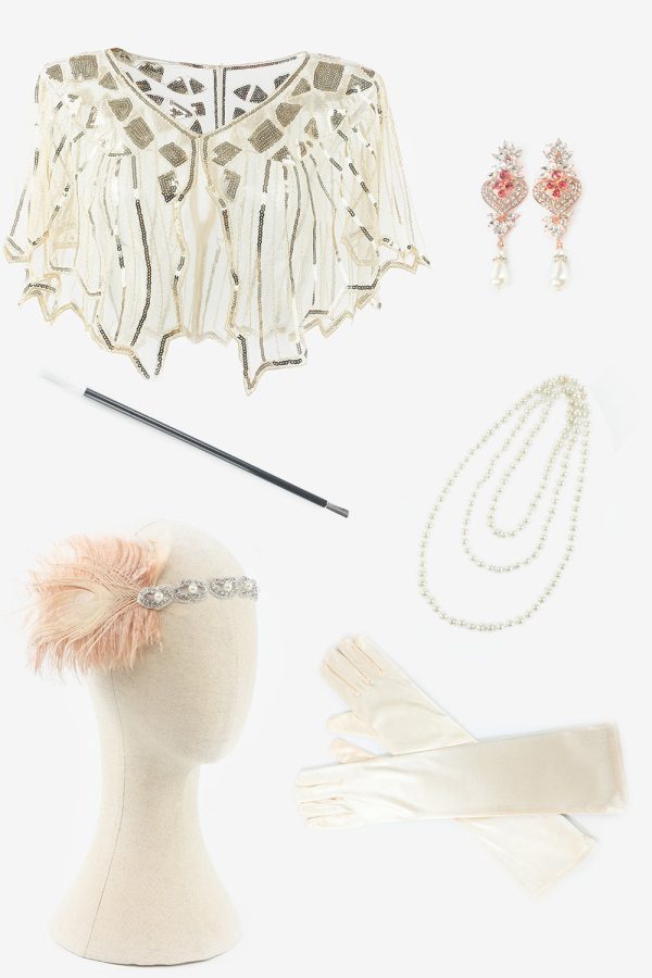 Abrikoos Plus Size 1920s Gatsby Jurk met 20s Acessories Set Im Angebot – Bild 4