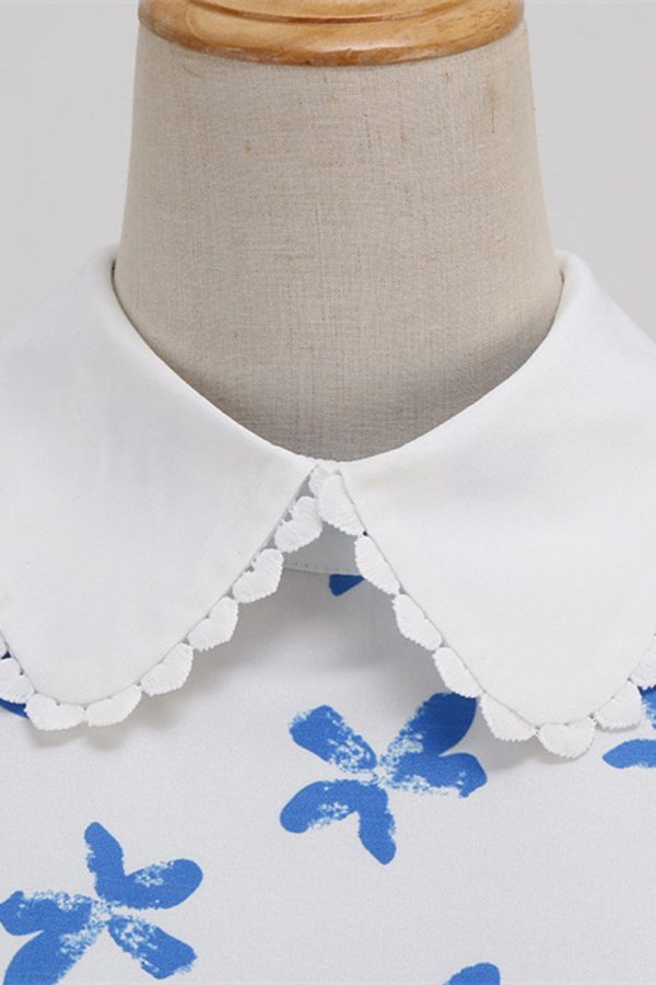 Witte Print Korte Mouwen Vinrage Jurk Online-Verkauf – Bild 4