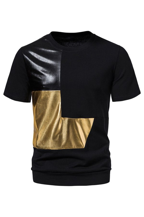 Zwart Patchwork Casual Zomer Heren T-shirt Im Angebot