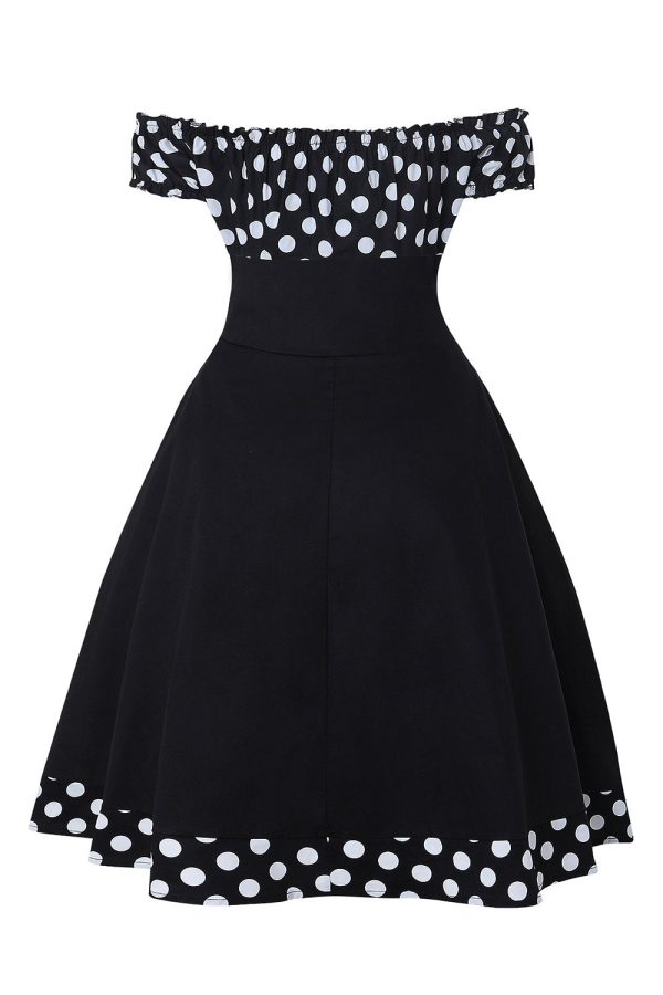 Off the Shoulder Polka Dots jaren 1950 Jurk Verkauf – Bild 3