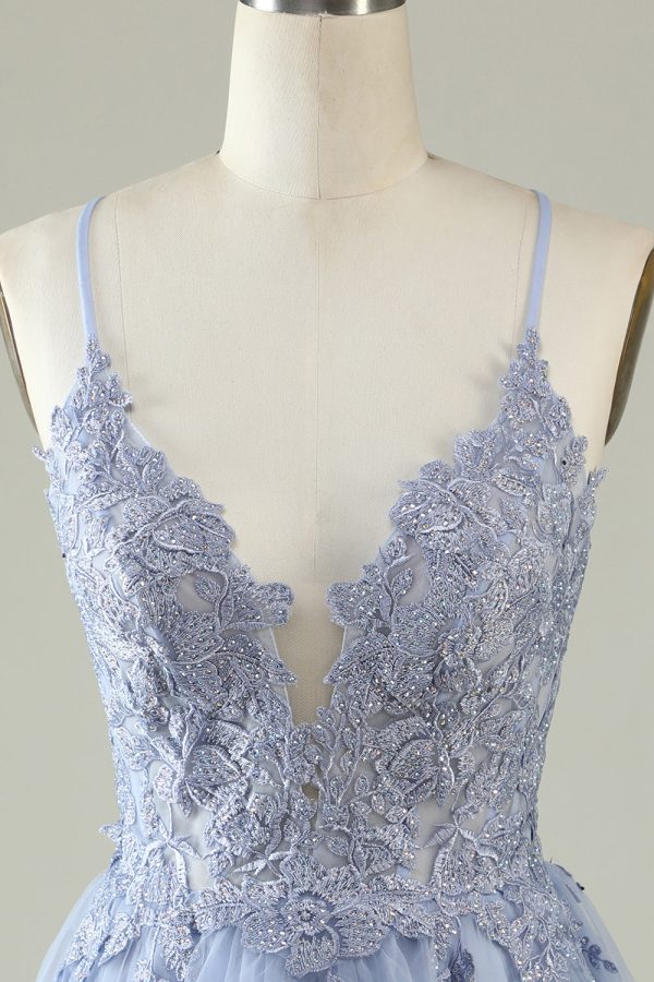 A Line Spaghetti Straps Light Purple Short Homecoming Jurk met Appliques Online – Bild 4