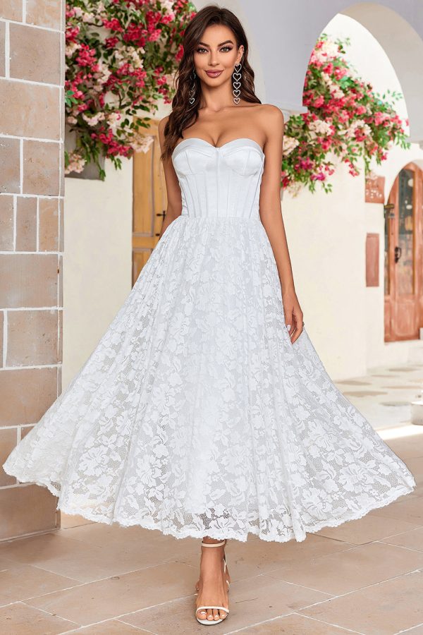 Ivoor Strapless Korset Thee-Lengte Trouwjurk met Kant Jetzt online