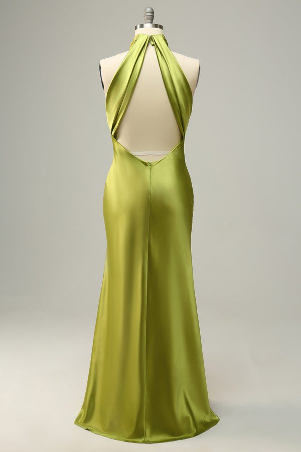 Halter Open Back Lemon Green Lange Bruidsmeisje Jurk Verkauf – Bild 2