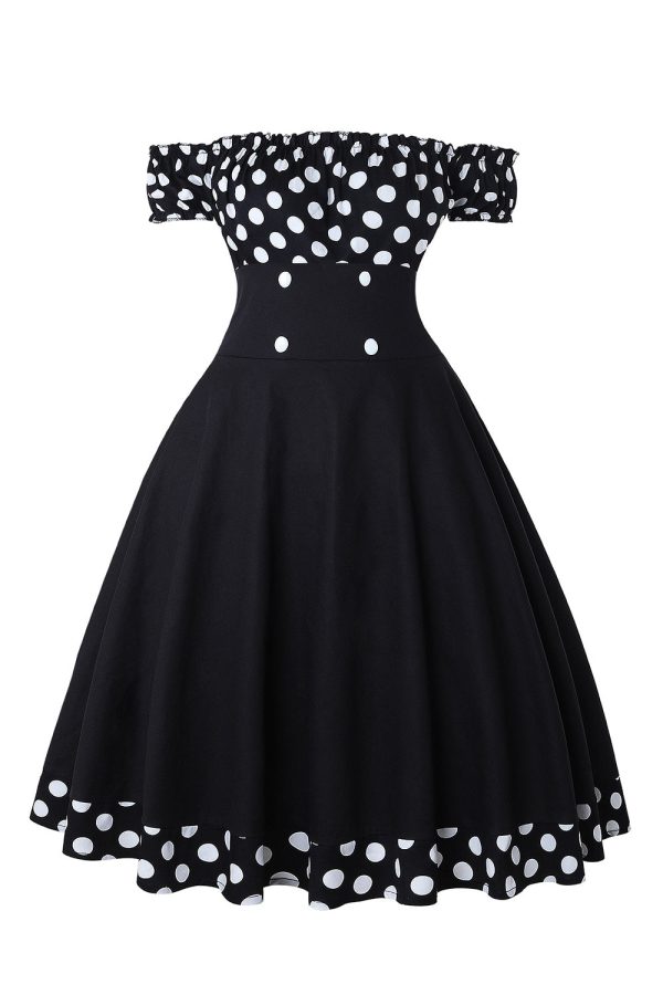 Off the Shoulder Polka Dots jaren 1950 Jurk Verkauf