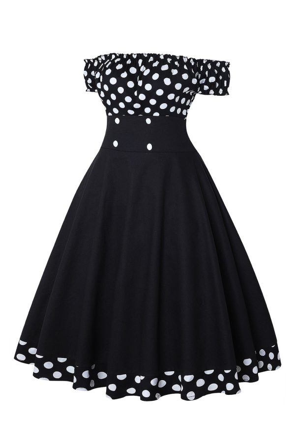 Off the Shoulder Polka Dots jaren 1950 Jurk Verkauf – Bild 2