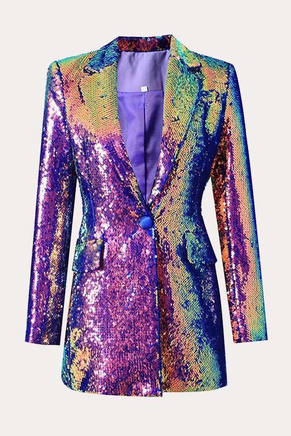 Sprankelende paarse pailletten Prom Homecoming Women Blazer Schn?ppchen