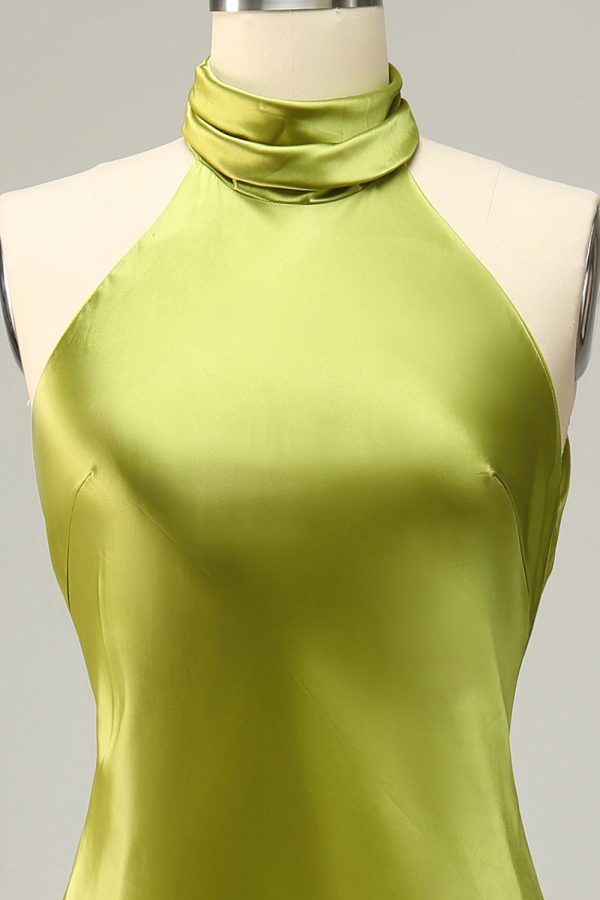 Halter Open Back Lemon Green Lange Bruidsmeisje Jurk Verkauf – Bild 4