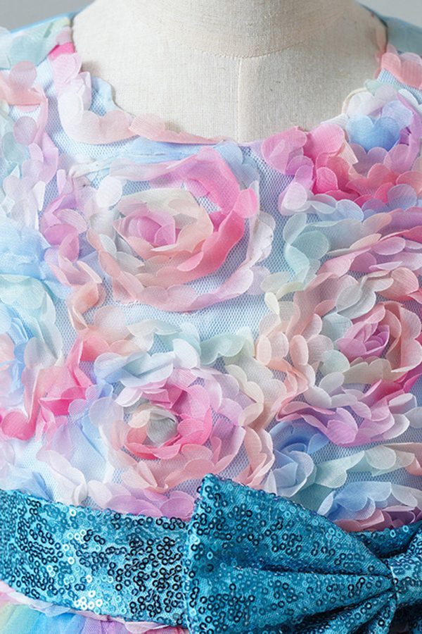 A Line Blue Pailletten Mouwloze Meisjes Jurk Online-Verkauf – Bild 4