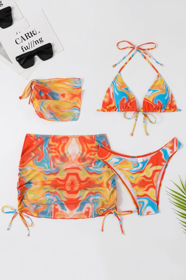 Halter hals oranje bedrukte bikini Online