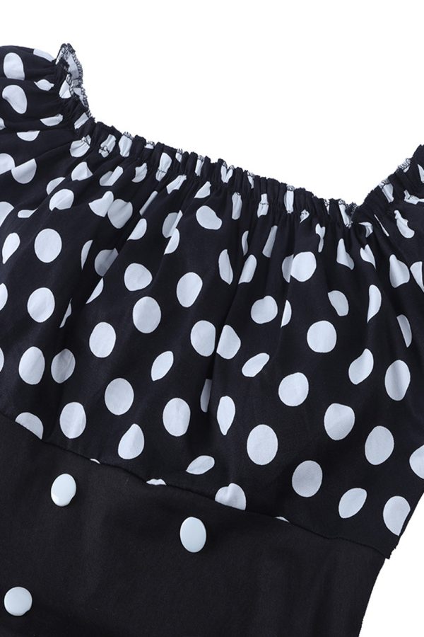 Off the Shoulder Polka Dots jaren 1950 Jurk Verkauf – Bild 4
