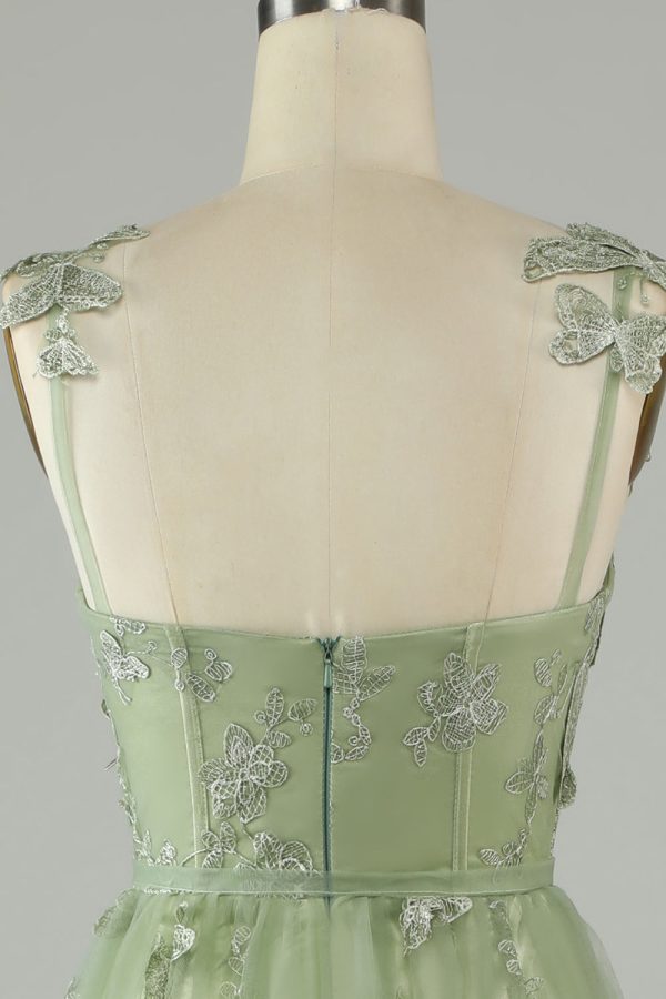 Groen Korset Lange Tule Galajurk met 3D Vlinders Angebot – Bild 5