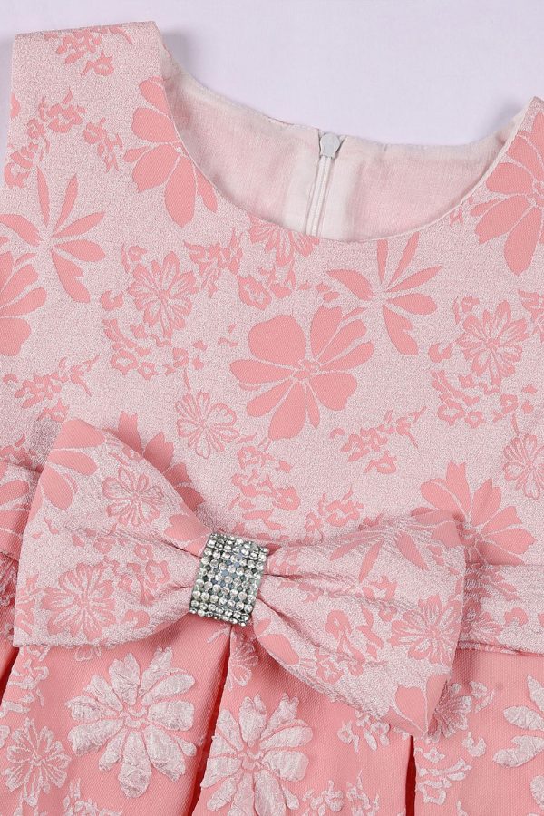 Leuke Jewel Hals Roze Jacquard Meisje Jurk Im Angebot – Bild 3