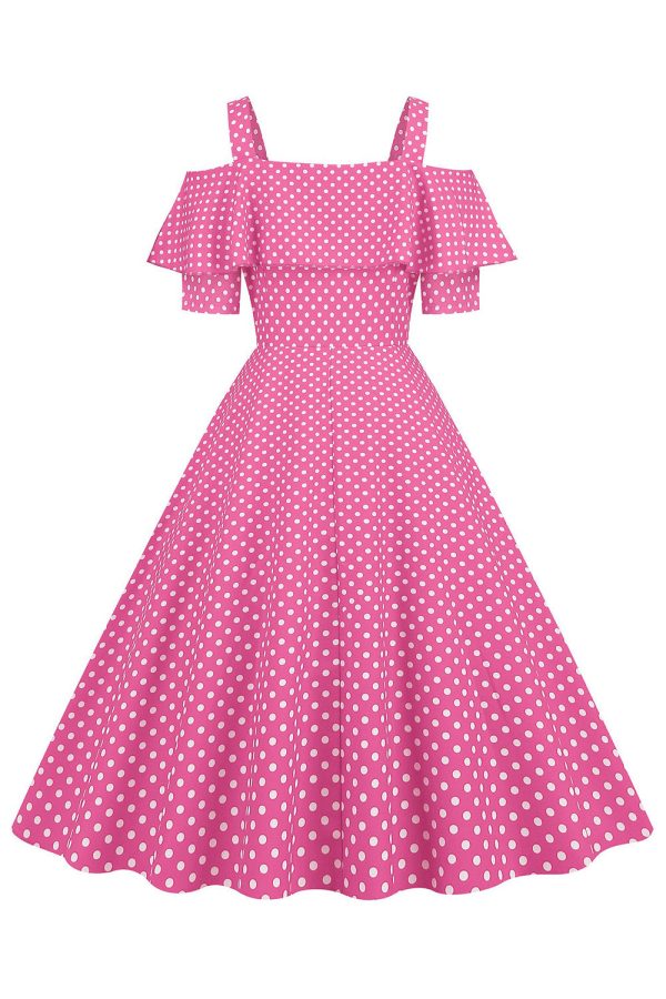 Koude Schouder Polka Dots Roze Jaren 1950 Jurk Mode – Bild 2