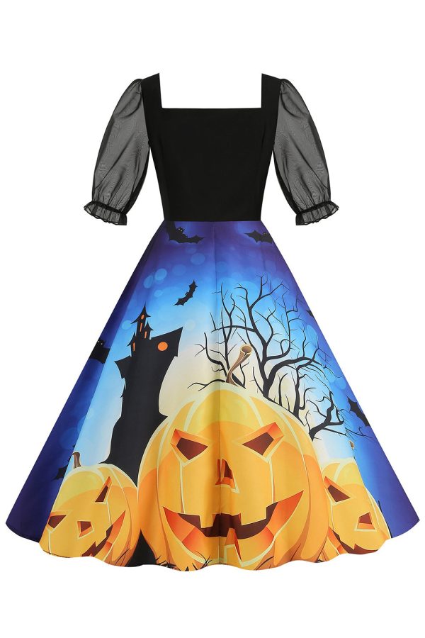 Zwarte A Line Halloween Print Vintage Jurk Zu verkaufen – Bild 4