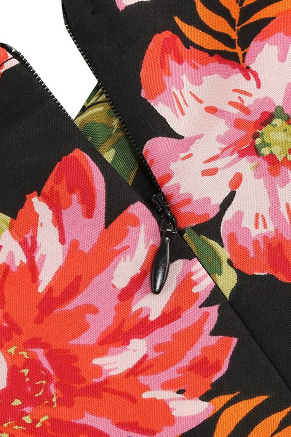 Zwarte bloemenprint swing retro jurk met korte mouwen Online-Schn?ppchen – Bild 5
