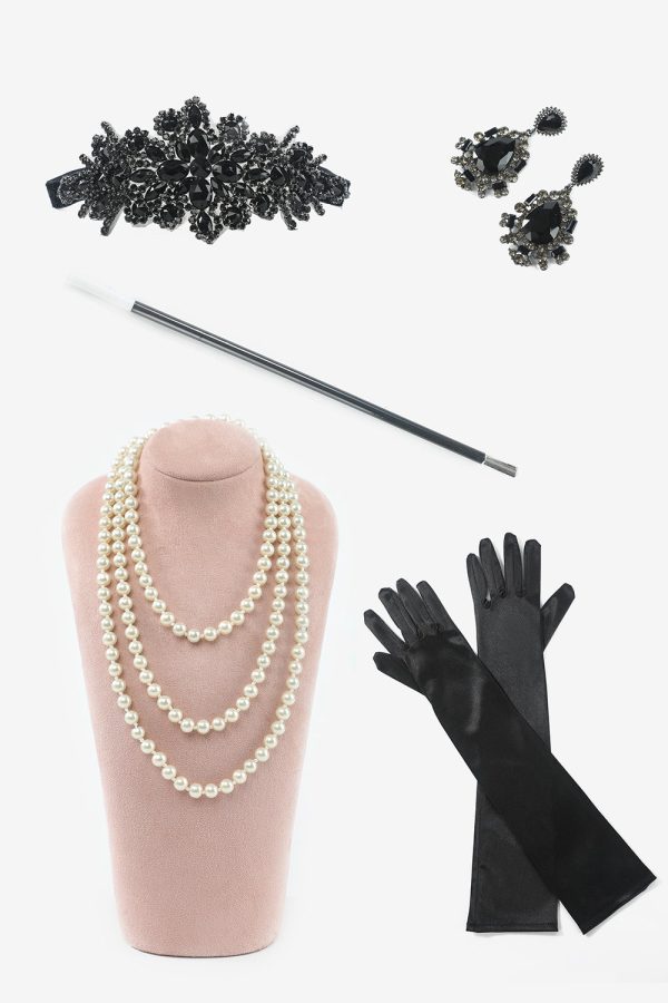 Zwarte korte mouwen 1920s Plus Size Jurk met 20s Accessoires Set Jetzt online – Bild 4