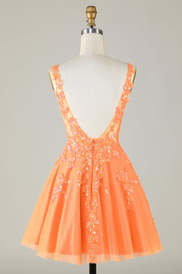 Sprankelende oranje A Line Glitter Homecoming Jurk met Pailletten Schn?ppchen – Bild 4