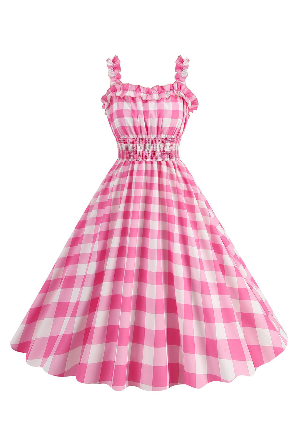 Roze Plaid A Line Smocked 1950s Jurk Jetzt online