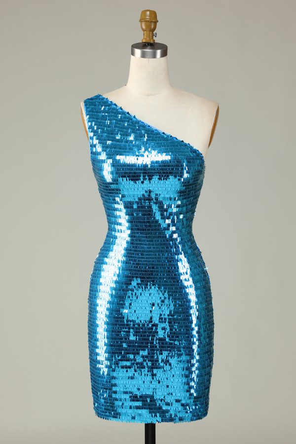 Glitter Royal Blue One Shoulder Pailletten Strakke Hoco Jurk Zu verkaufen