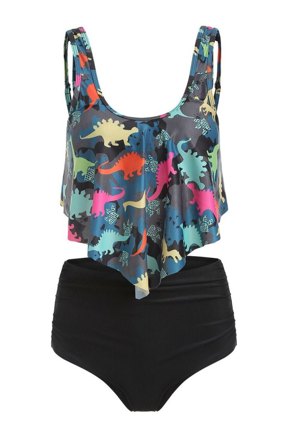 Tweedelig grijs bedrukt Tankini badpak Im Angebot