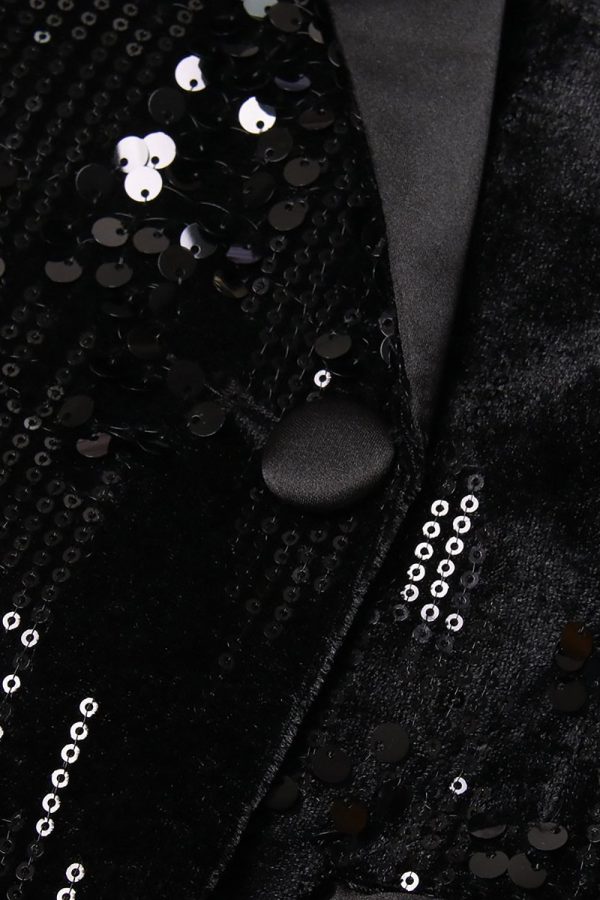 Glitter Zwarte Pailletten Vrouwen Prom Homecoming Blazer met Veren Angebot – Bild 5