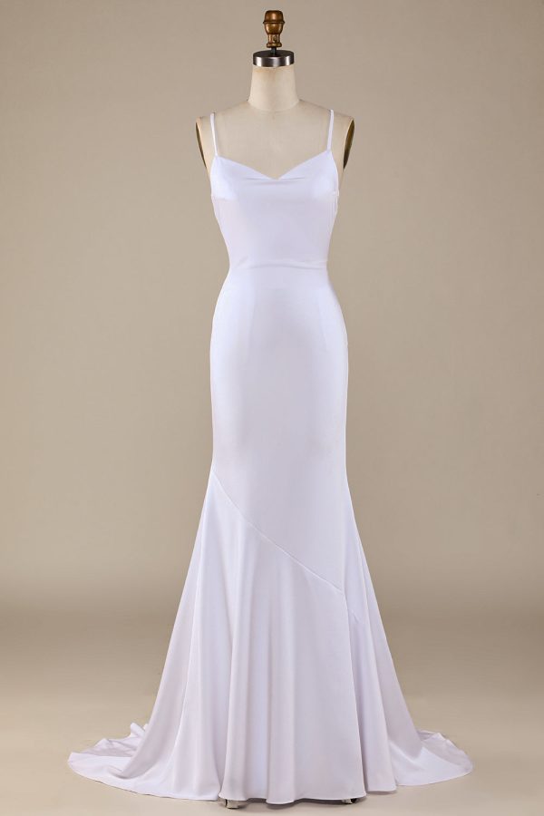 Witte Zeemeermin Lace-Up Back Sweep Train Trouwjurk Jetzt online