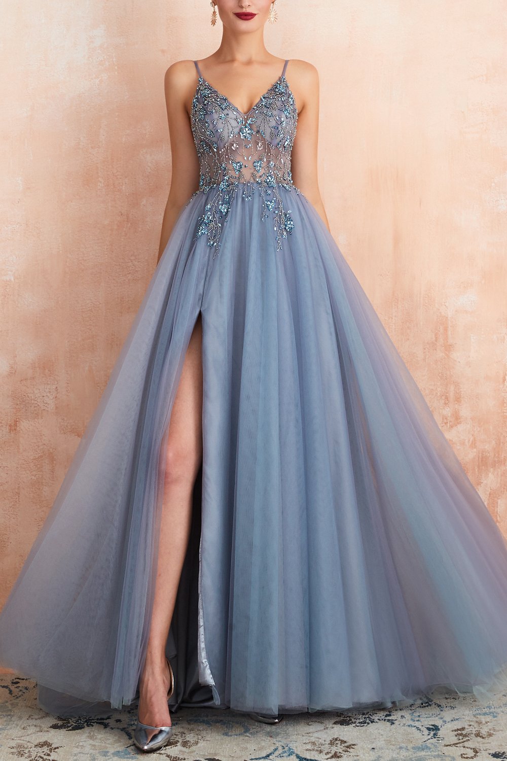 Tule Jurk met Split en V-hals Mode