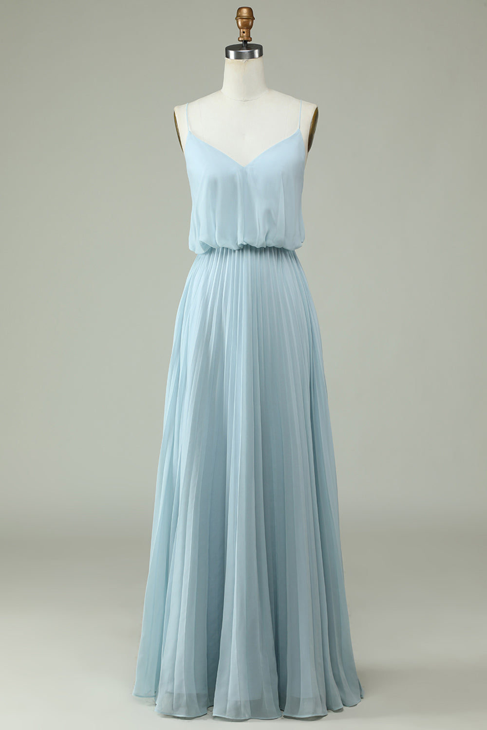 Chiffon Spaghetti Straps Hemelsblauw Lange Bruidsmeisje Jurk Angebot