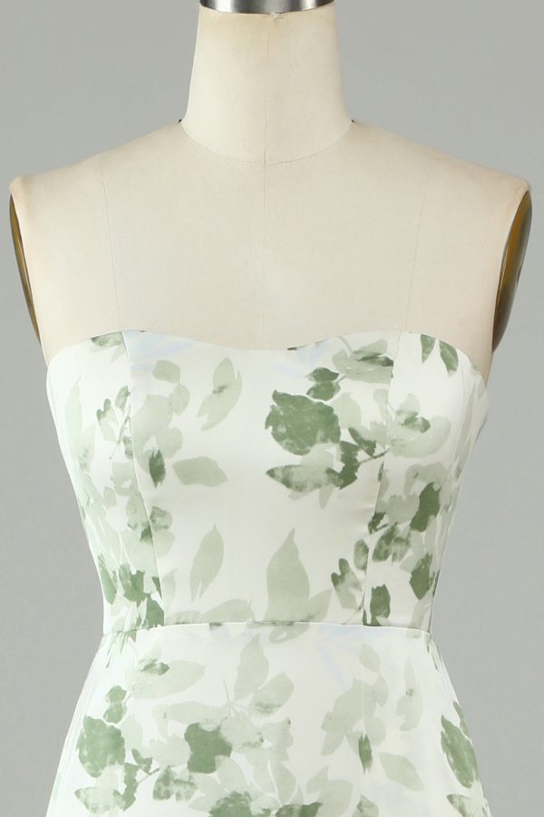 Asymmetrische Strapless Bedrukte Groene Lange Bruidsmeisje Jurk Online – Bild 4