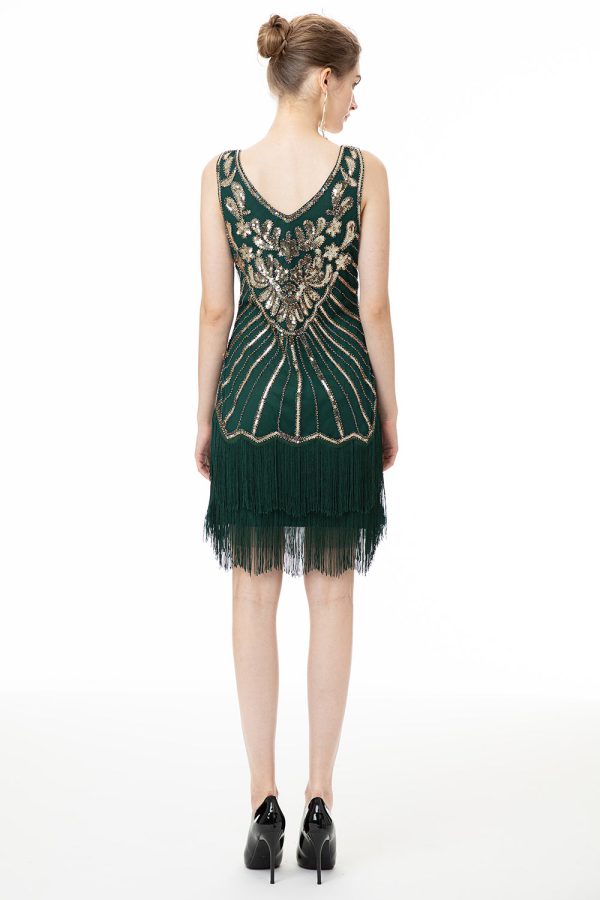Groene Pailletten Franjes Jaren 1920 Jurk Im Angebot – Bild 2