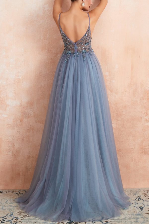 Tule Jurk met Split en V-hals Mode – Bild 2