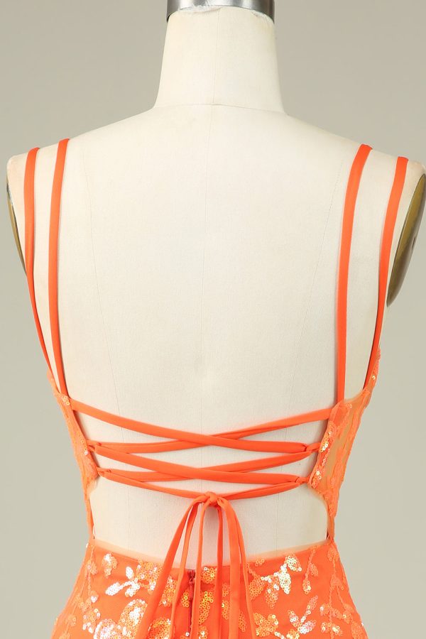 Prachtige Oranje Lace Up Strakke Homecoming Jurk Verkauf – Bild 5