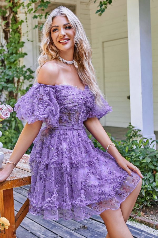 Off the Shoulder Een lijn bedrukte leuke homecoming jurk Online – Bild 5