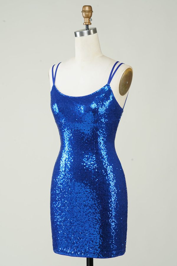 Royal Blue Tight Pailletten Backless Homecoming Jurk Jetzt online – Bild 3