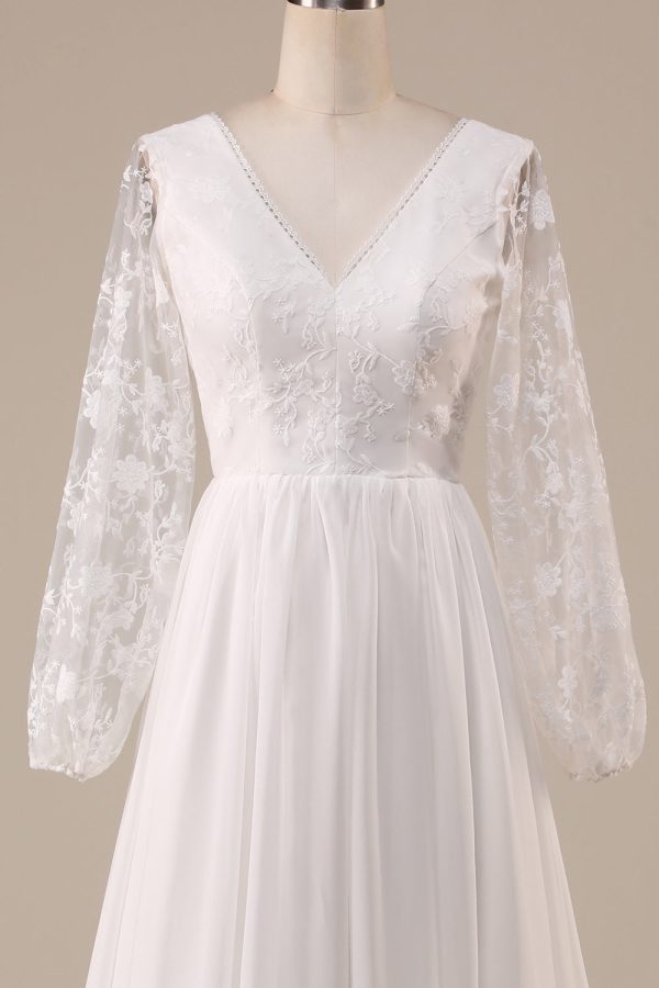 Ivoren Chiffon Sweep Train Boho Trouwjurk met Kant Online-Verkauf – Bild 4