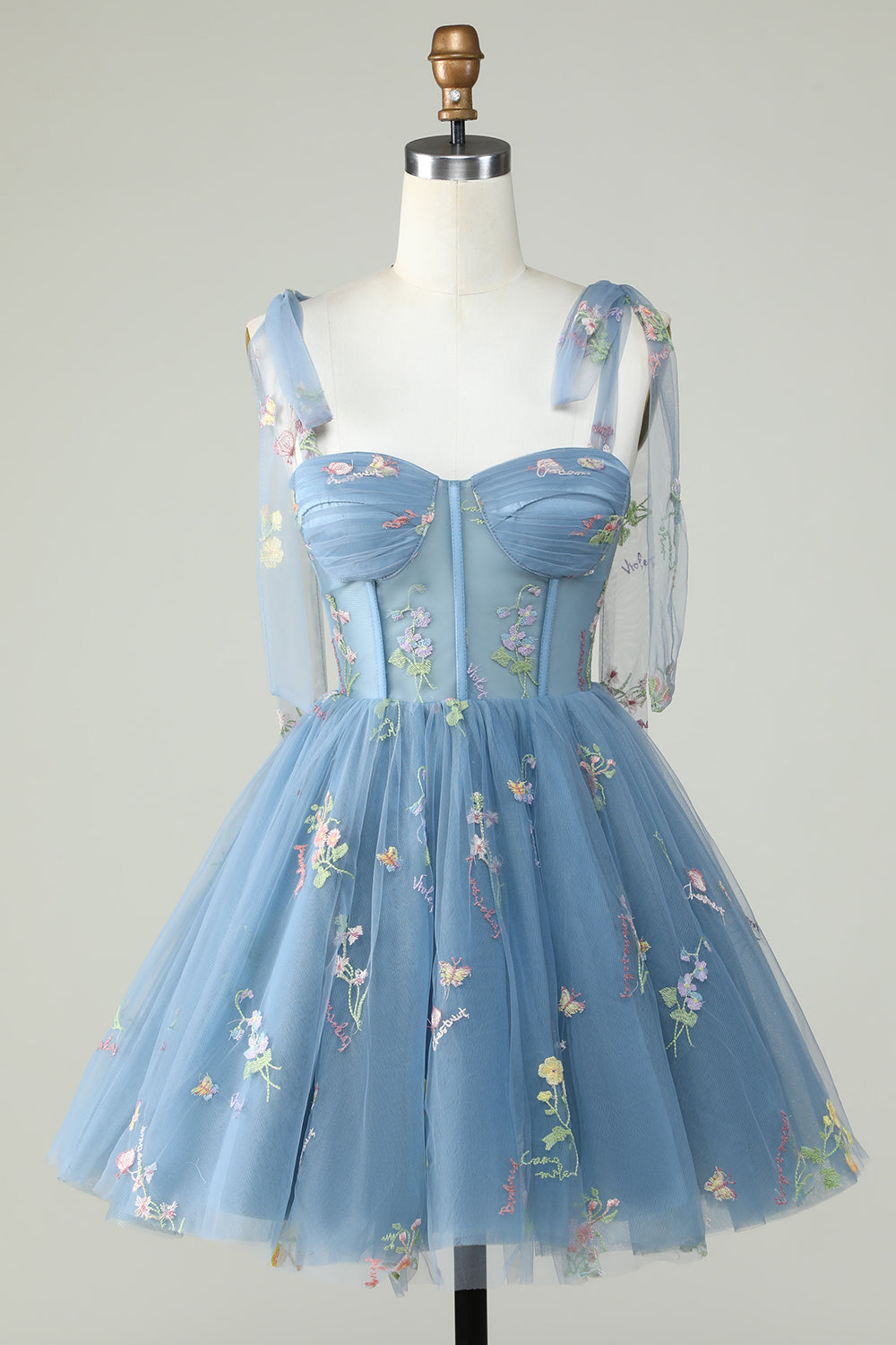 Leuke A Line Spaghetti Bandjes Grijs Blauw Korte Homecoming Jurk met Appliques Online