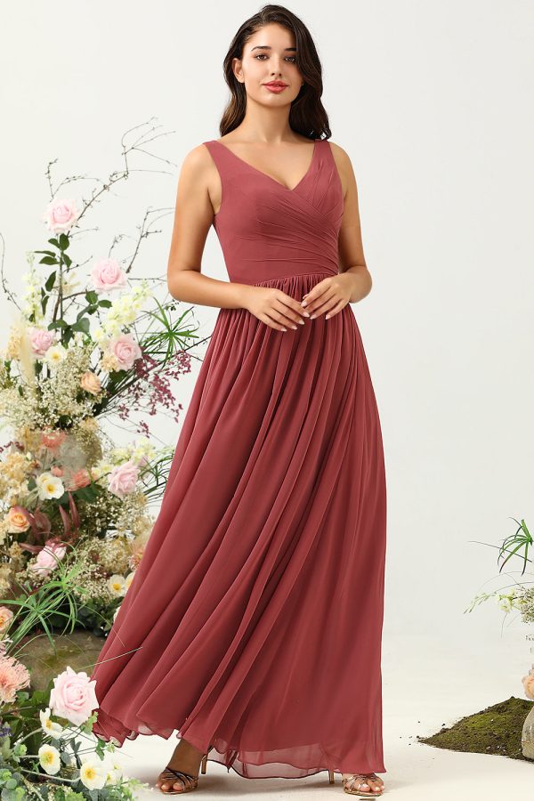 V Hals Open Back Desert Rose Bruidsmeisje Jurk Im Angebot – Bild 5
