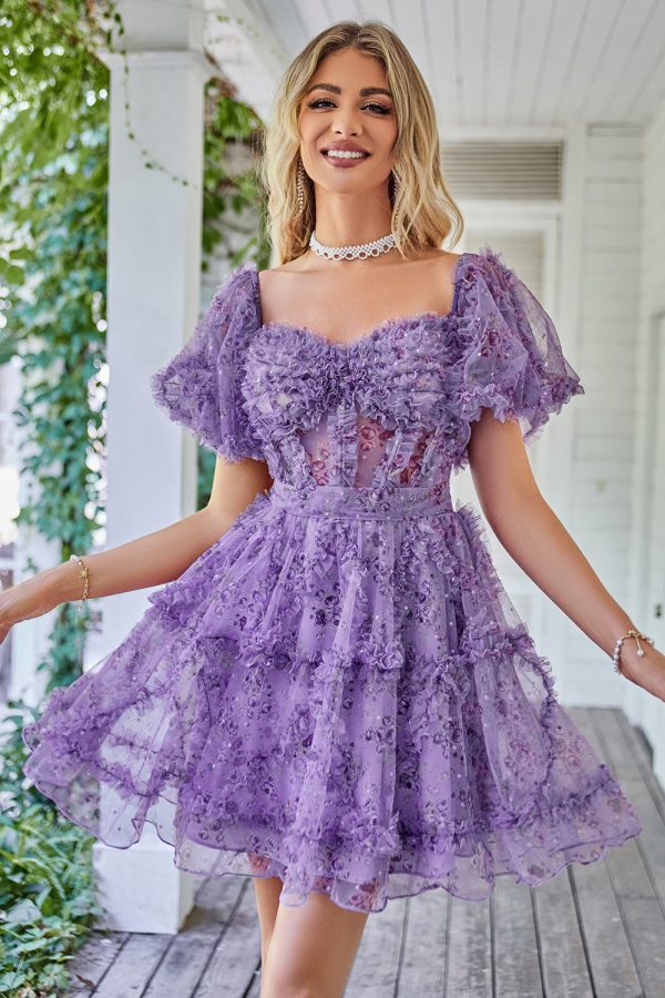 Off the Shoulder Een lijn bedrukte leuke homecoming jurk Online – Bild 4