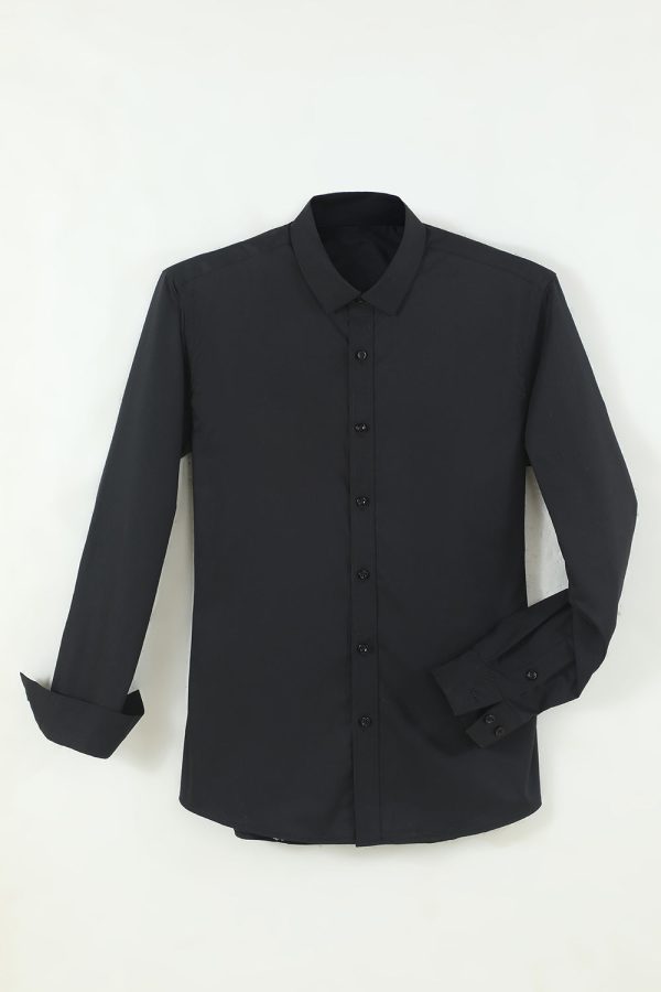 Heren zwart massief lange mouwen pak shirt Im Angebot – Bild 2