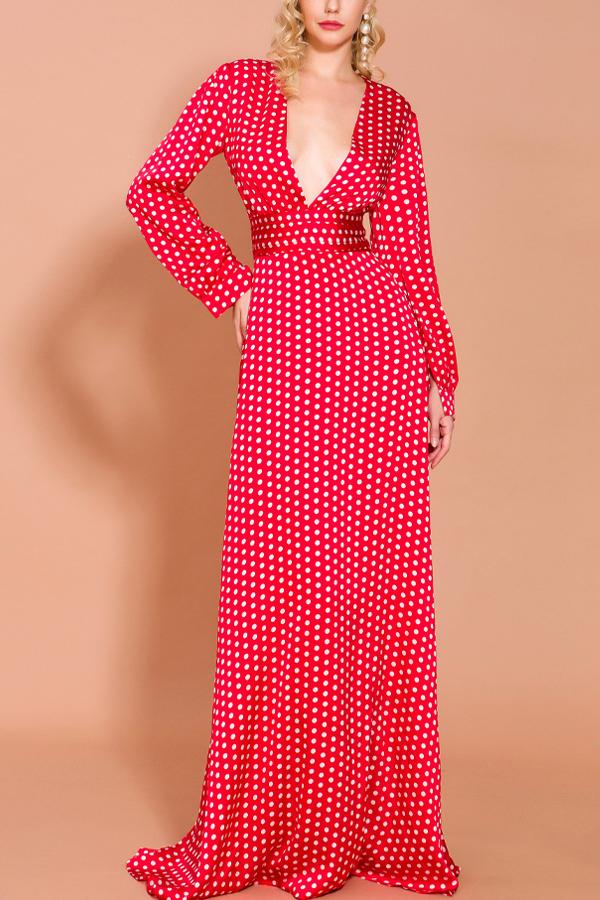 Boheemse Polka Dot Jurk met Lange Mouwen Online