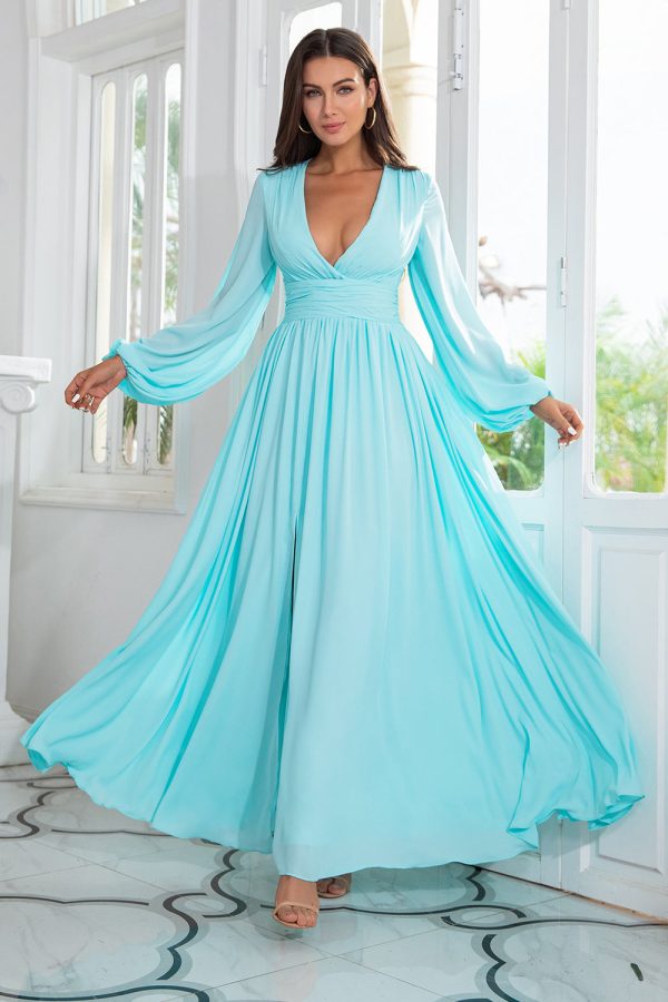 Lichtgroene Chiffon Lange Galajurk met Spleetje Jetzt online – Bild 4