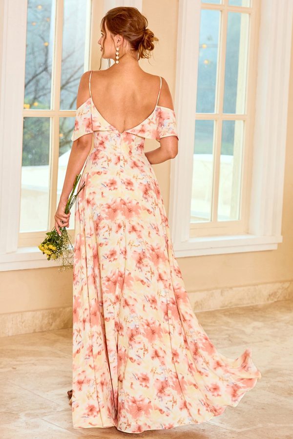 Print Blush Bruidsmeisjesjurk met Ruches Im Angebot – Bild 2