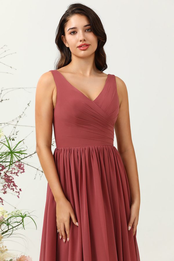 V Hals Open Back Desert Rose Bruidsmeisje Jurk Im Angebot – Bild 3