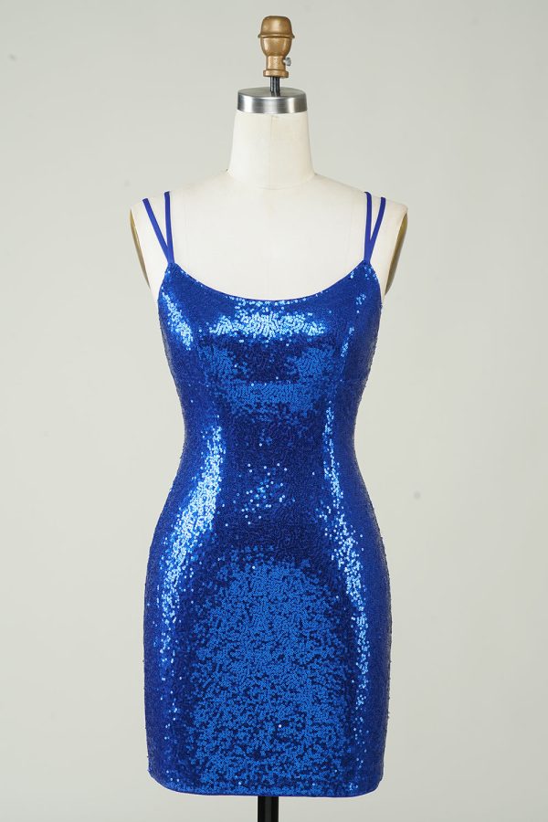 Royal Blue Tight Pailletten Backless Homecoming Jurk Jetzt online