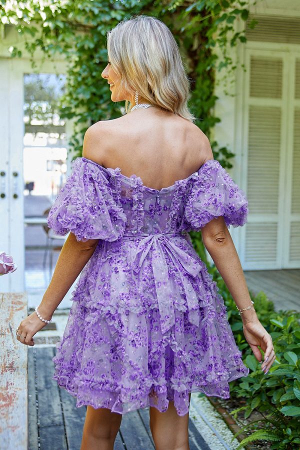 Off the Shoulder Een lijn bedrukte leuke homecoming jurk Online – Bild 2