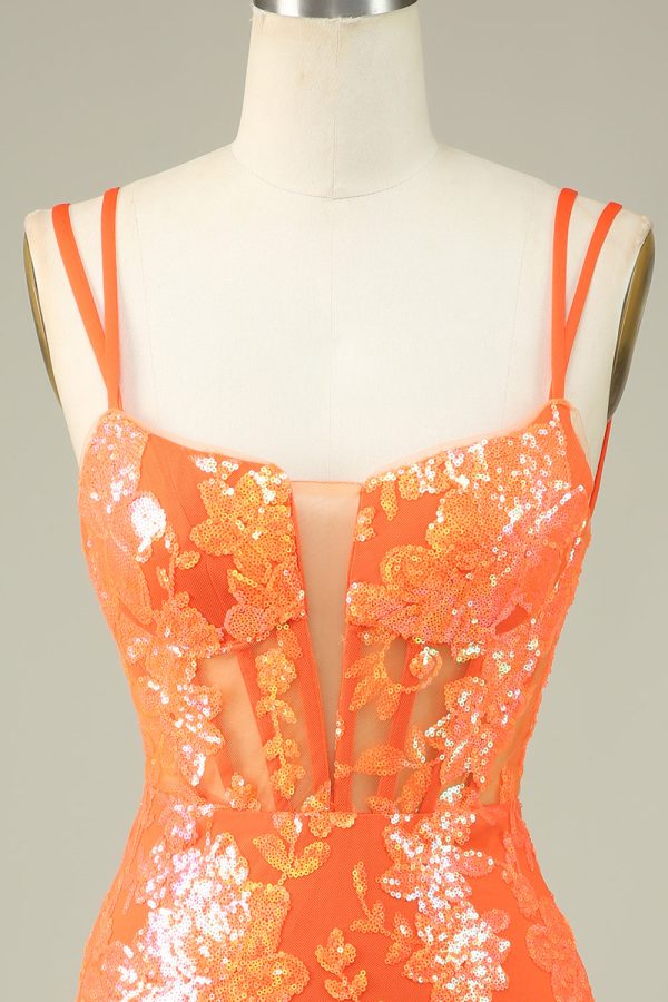 Prachtige Oranje Lace Up Strakke Homecoming Jurk Verkauf – Bild 4