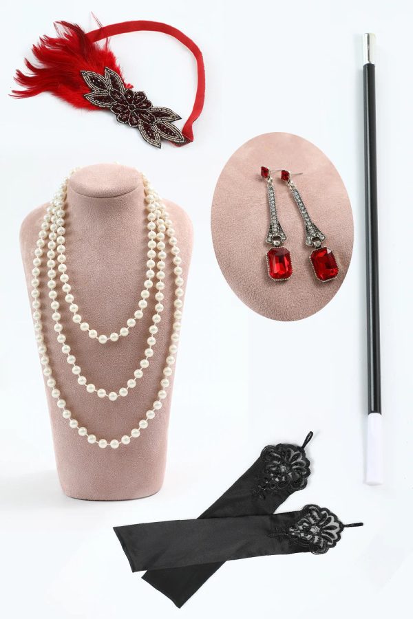 Sprankelende rode pailletten 1920s flapper jurk met 20s accessoires Zu verkaufen – Bild 4