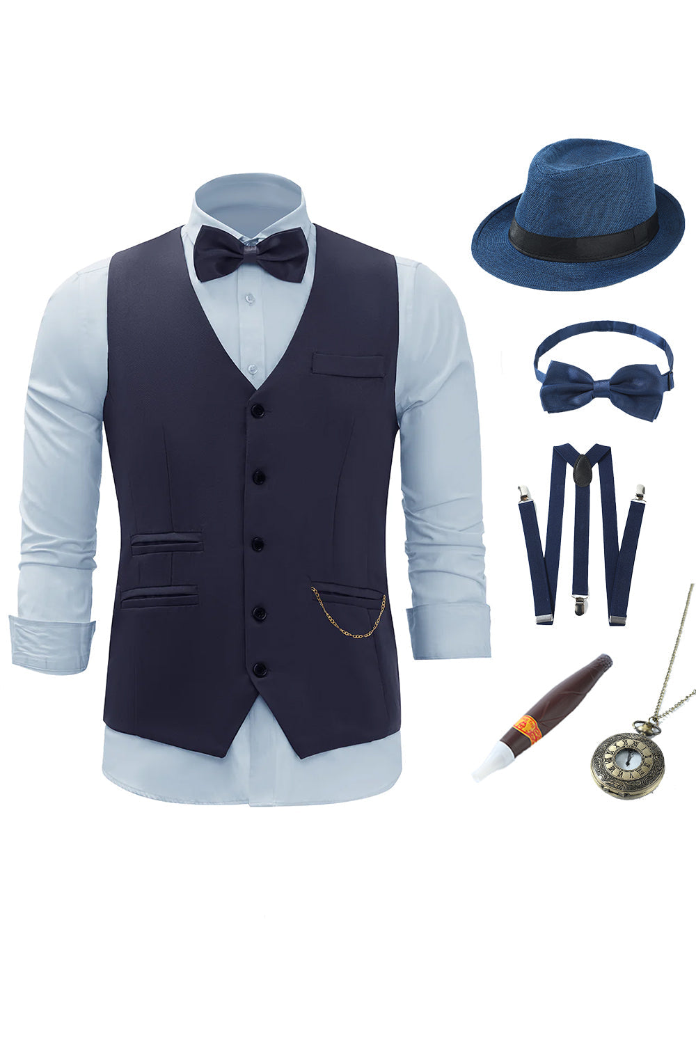 Navy Chain Heren vest met 5-delige accessoires set Zu verkaufen