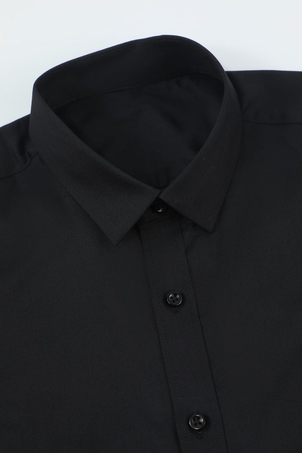 Heren zwart massief lange mouwen pak shirt Im Angebot – Bild 4
